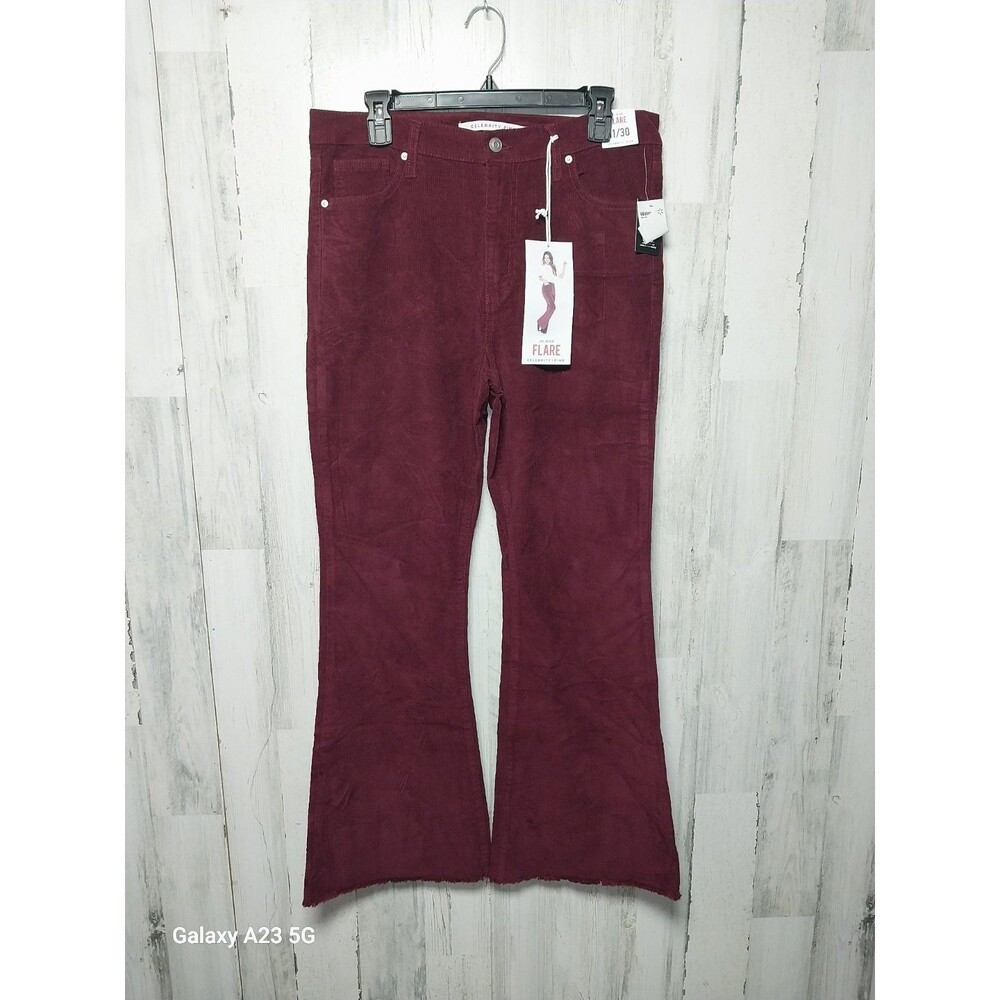 Celebrity Pink Hi Rise Flare Burgundy Corduroy Raw Hem Size 11 NWT